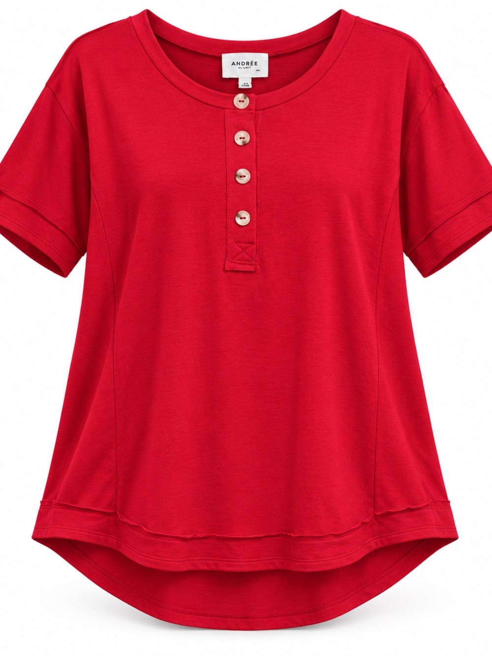 Andrée by Unit S/M Red Henley High Low Short Sleeve Top NWT